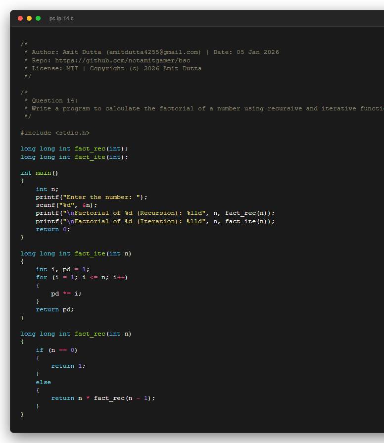 Question 14: Write a program to calculate the factorial of a number using recursive and iterative function.